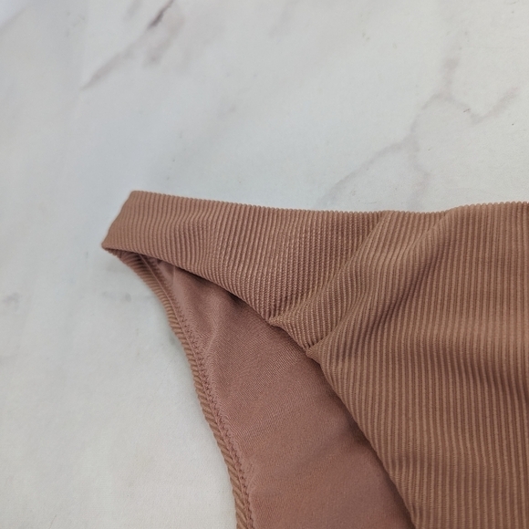 Good American Swim Bottom Women Pink Rib Mid Rise Better Bikini Cheeky - Picture 3 of 12